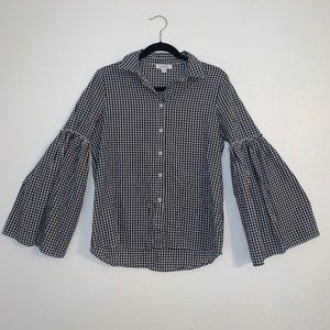 BeachLunchLounge B&W Gingham Top with Bell Sleeves